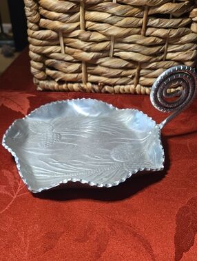 Vintage Hand Wrought Aluminum Serving Tray with Swirl Handle